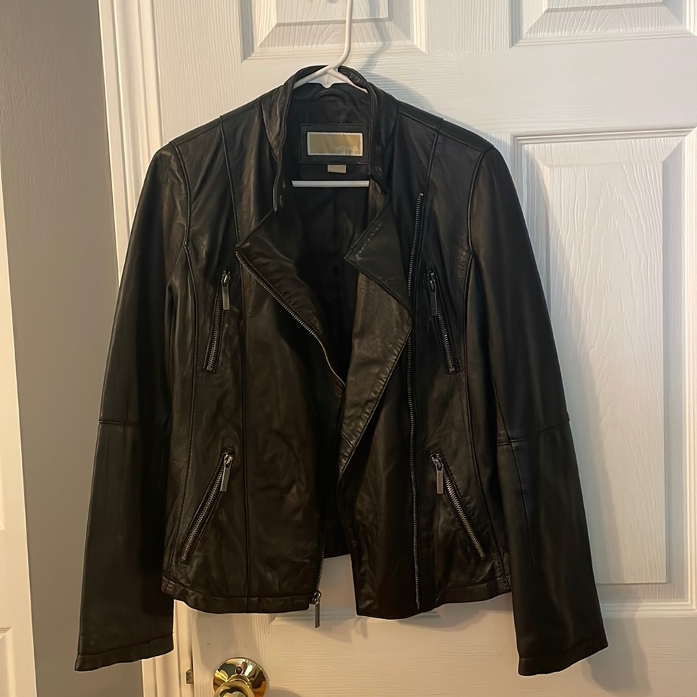 Like-New Michael Kors Black Leather Moto Jacket